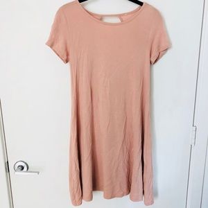 Short Sleeve Loose Mid Length Light Pink Dress